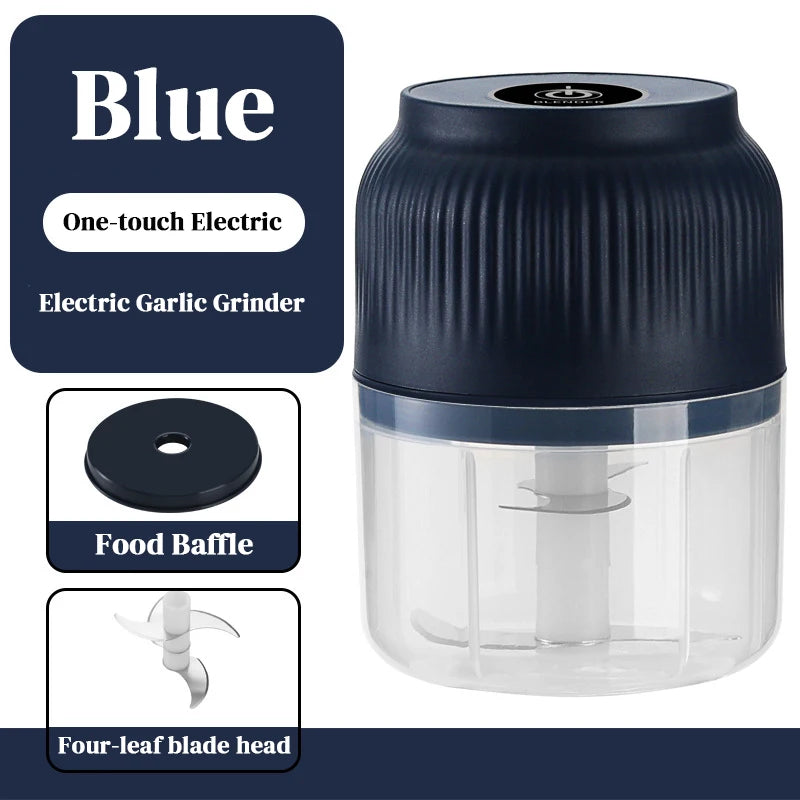 Electric Food Chopper 300mL USB Rechargeable Mini Garlic Meat Vegetable Grinder – Blue