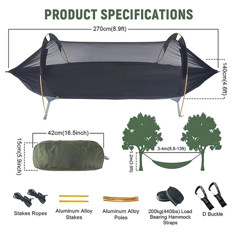 Camping Hammock Tent 3 In 1 Waterproof Outdoor Shelter with Mesh Blue