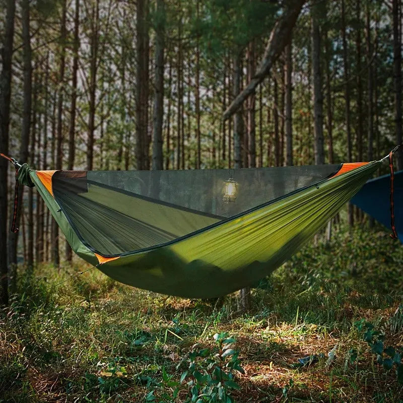 Portable Outdoor Camping Hammock with Mosquito Net Anti Rollover Quick Open Single Person 310x140cm - Orange