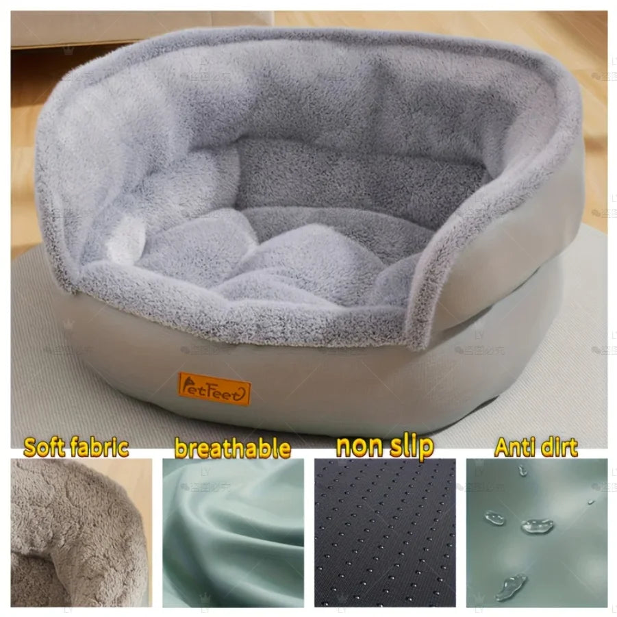 Dog Bed 60x52cm Round Plush Pet Bed with Non Slip Base Washable Cover Indoor Outdoor Large - Gray