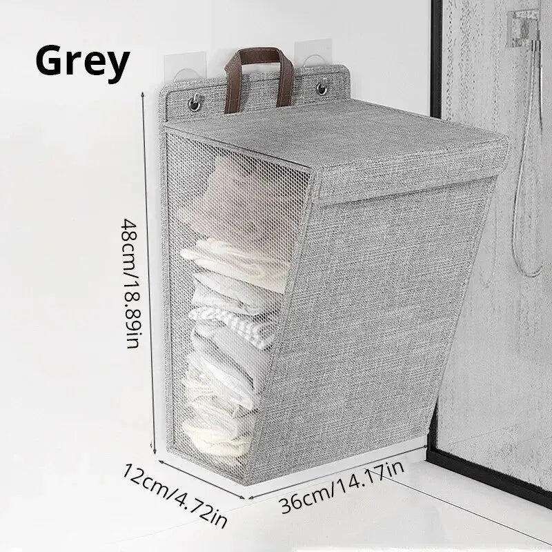 Laundry Basket Foldable Wall Hanging Hamper Space Saving Storage - Grey