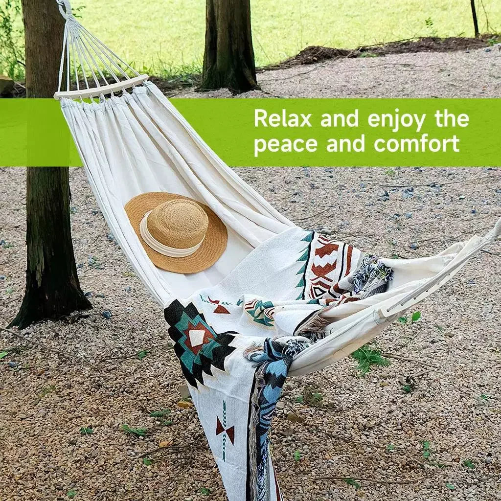 Hammock Chair Portable Canvas Hanging Swing Bed Durable Fabric Outdoor Hammock - Beige