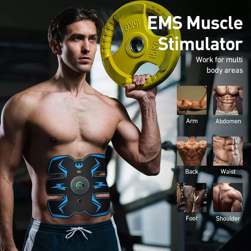 EMS Muscle Stimulator Wireless Abdominal Trainer Rechargeable Fitness Toning Device - Blue