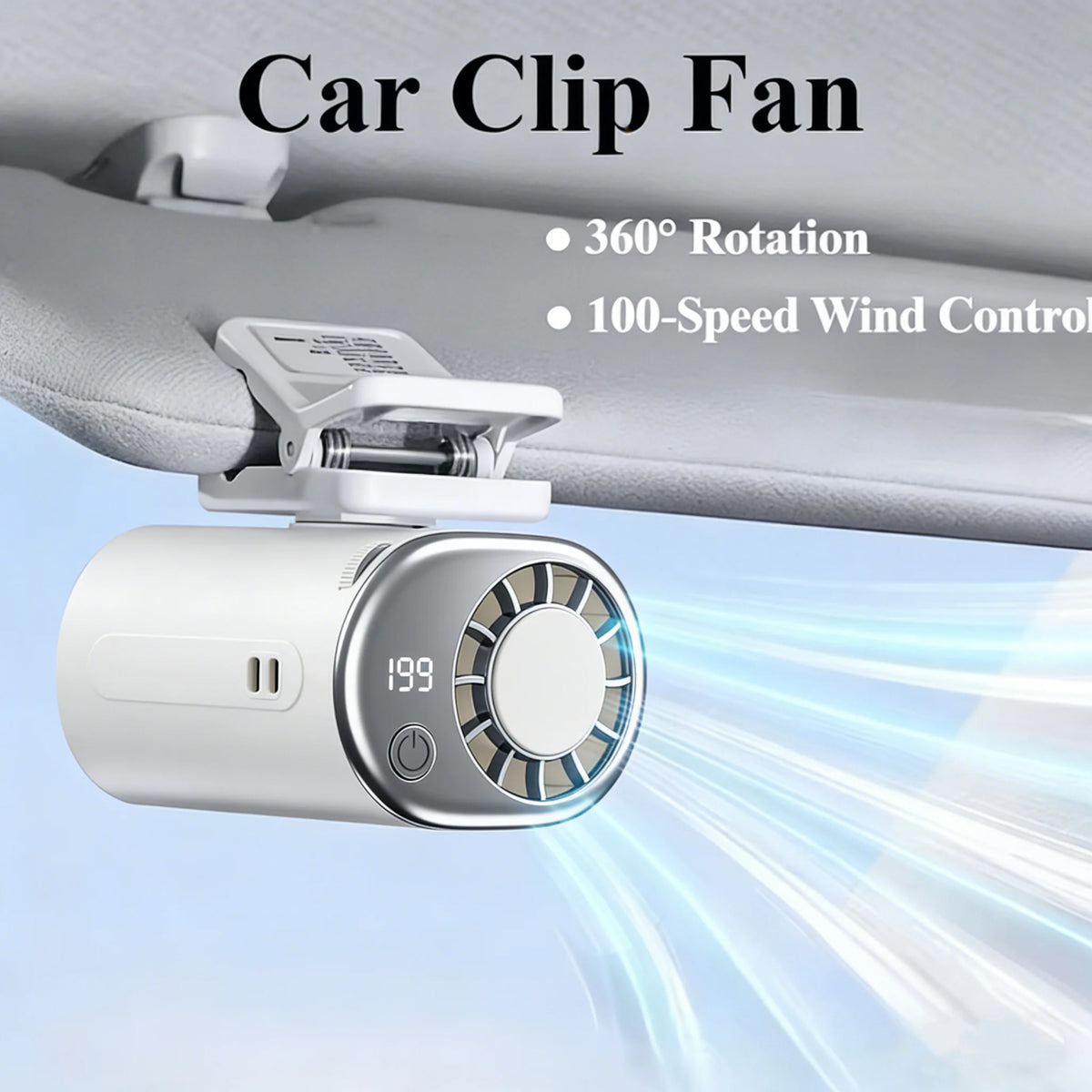 Mini Portable Clip Fan 360° Adjustable USB Rechargeable Car & Outdoor Cooling Fan – White
