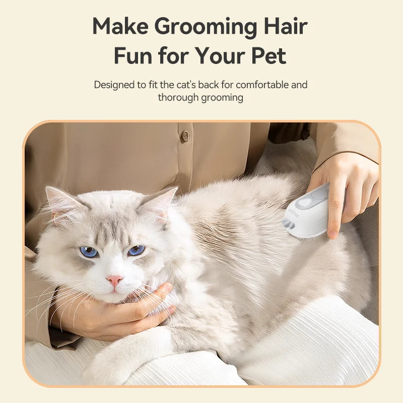 Pet Steam Brush 34 mL Rechargeable Spray Grooming Comb for Cats and Dogs - White