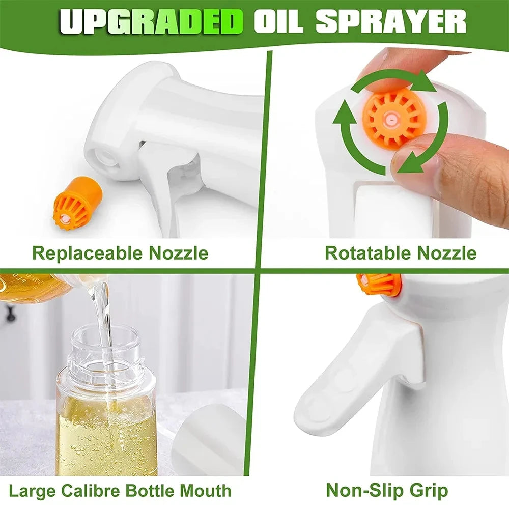 2 Pack 200ml Glass Olive Oil Sprayer Bottles Refillable Cooking Oil Mister for BBQ Baking Air Fryer and Salad – White