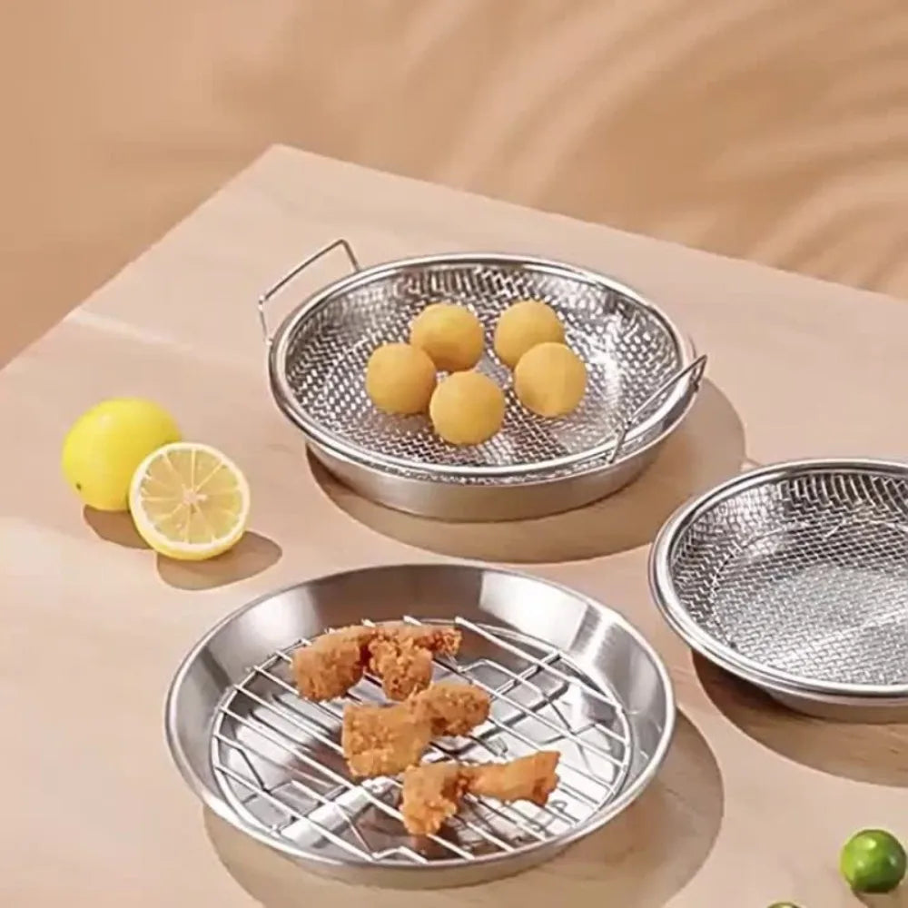 Frying Rack with Drip Tray Stainless Steel Oil Draining Mesh Basket Kitchen