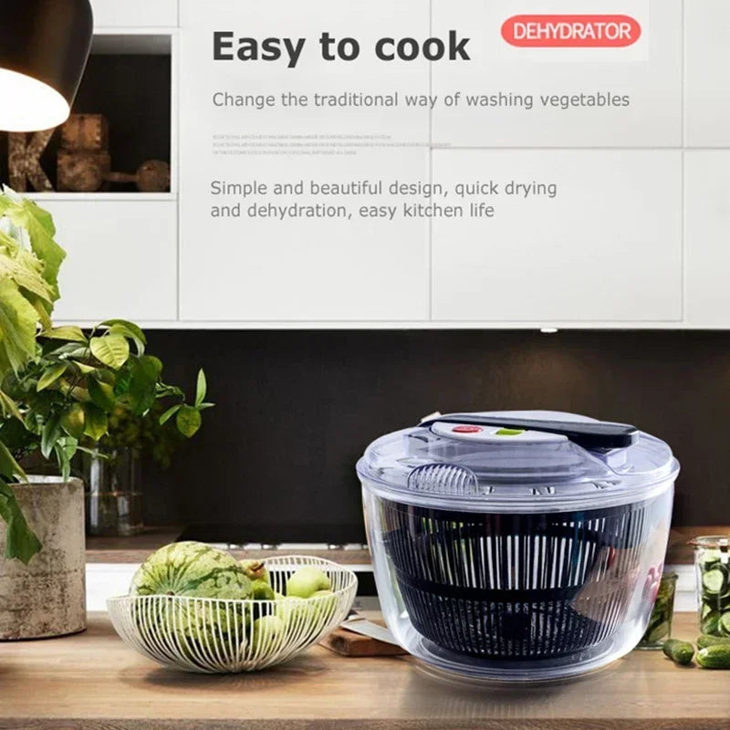 Salad Spinner 24cm Vegetable Washer Dryer Manual Lettuce Spinner Bowl - Black