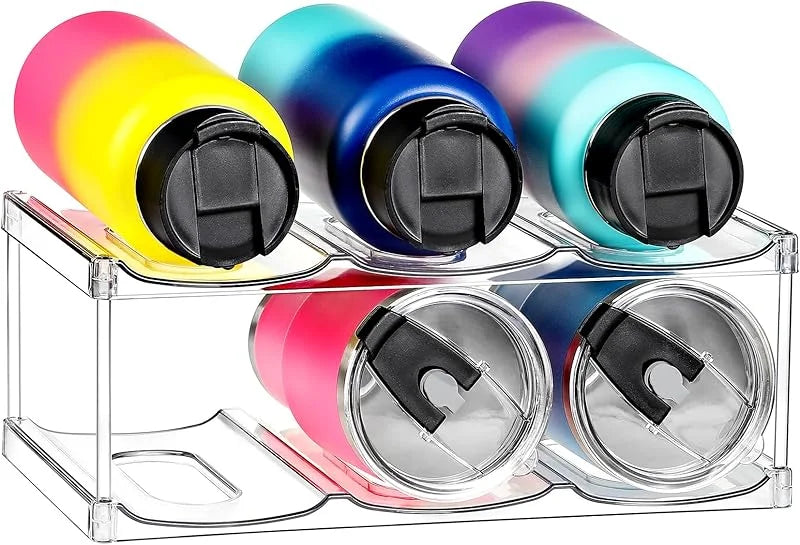 2 Tier Stackable Water Bottle Storage Rack Large Capacity Cup & Tumbler Organiser – Holds 6 Bottles
