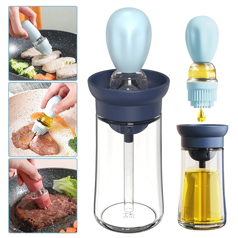 Oil Dispenser Bottle 180mL Glass Basting Brush Kitchen Cooking Vinegar Sauce Container – Red