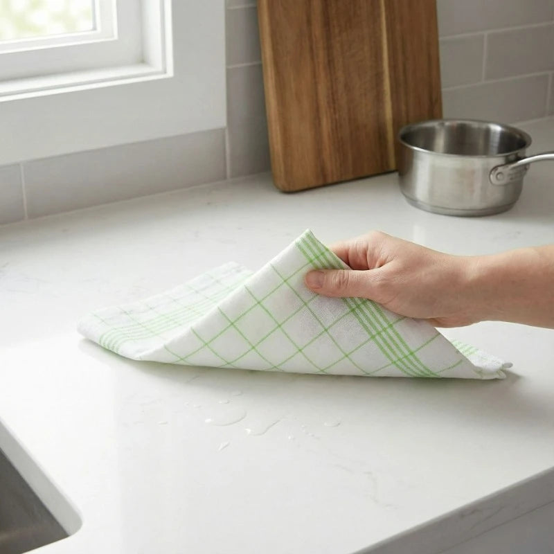 Dish Towels Set 10pcs Plaid Kitchen Cleaning Cloth Large Soft Polyester - Green