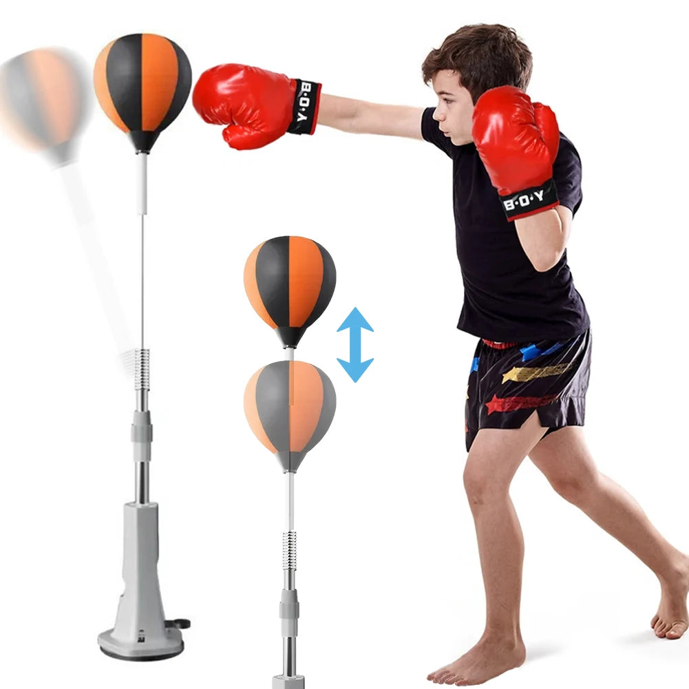 Punching Bag Set Adjustable Height Reflex Ball Stand Boxing Training Equipment for Home Fitness - Black Red