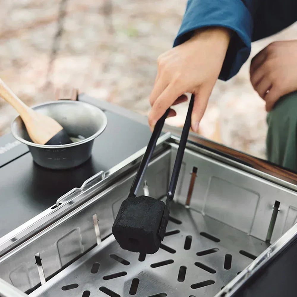 Camping BBQ Grill Foldable Stainless Steel Charcoal Barbecue Stove Portable Outdoor Cooker – Silver
