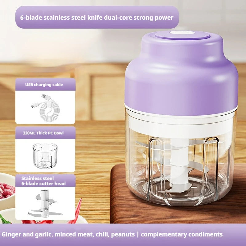 Electric Garlic Chopper 320ml USB Rechargeable Mini Food Processor Vegetable Grinder – Purple