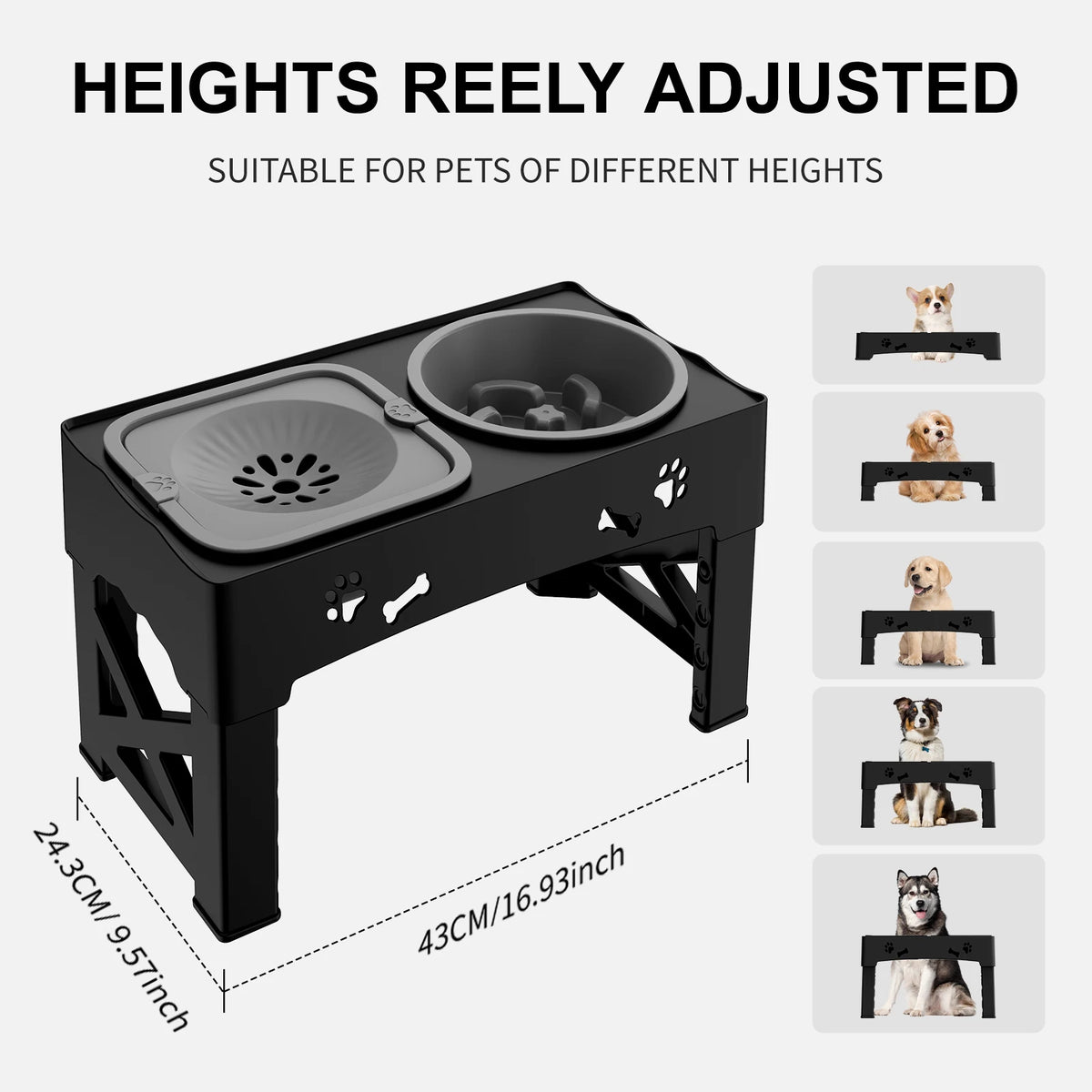 Pet Feeder Foldable Double Bowl with 5 Adjustable Heights