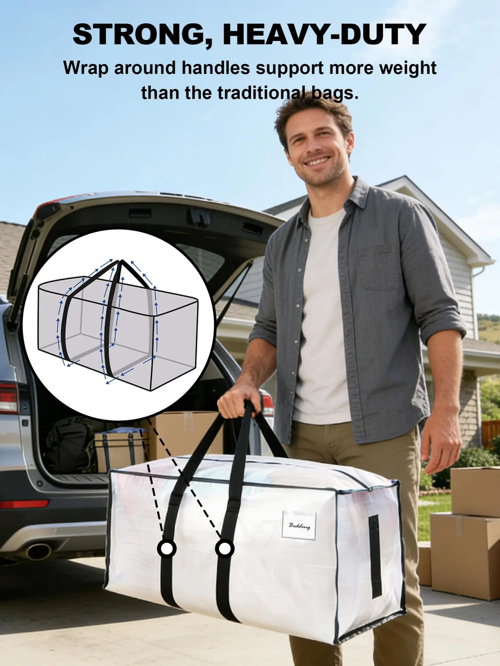 Extra Large Heavy Duty Storage Bag with Zipper Handles – Black