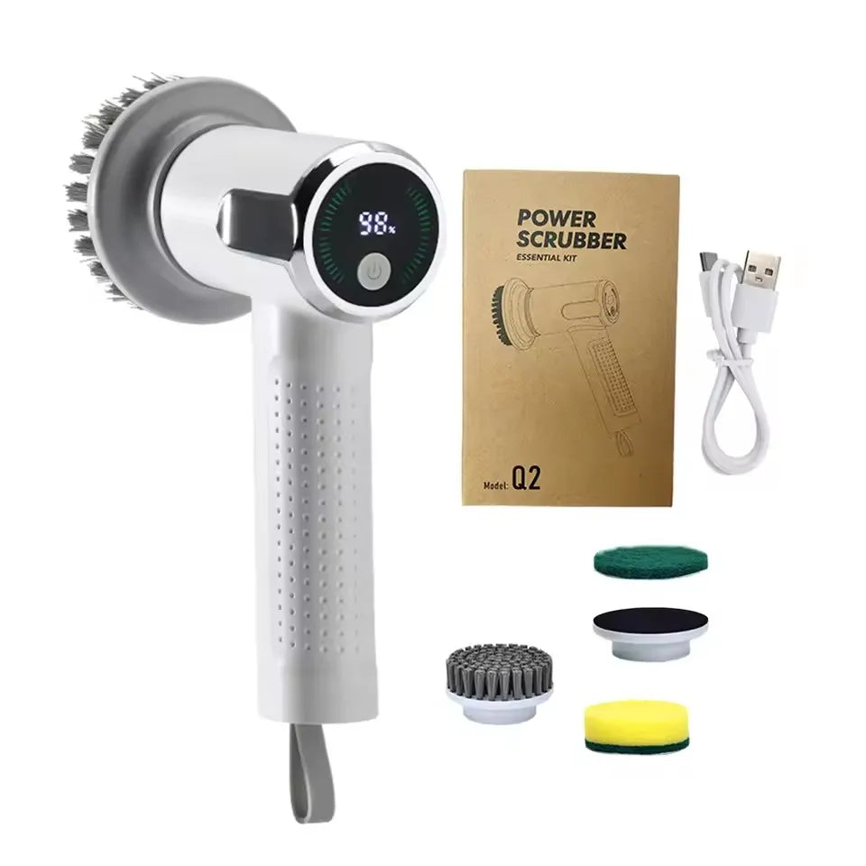 Electric Cleaning Brush 4 in 1 Cordless Spin Scrubber Waterproof Rechargeable - White
