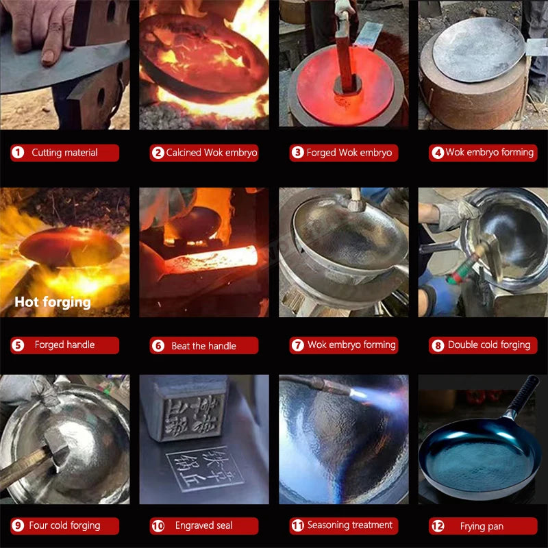 Iron Frying Pan 26cm Traditional Hammered Hand Forged Induction Compatible