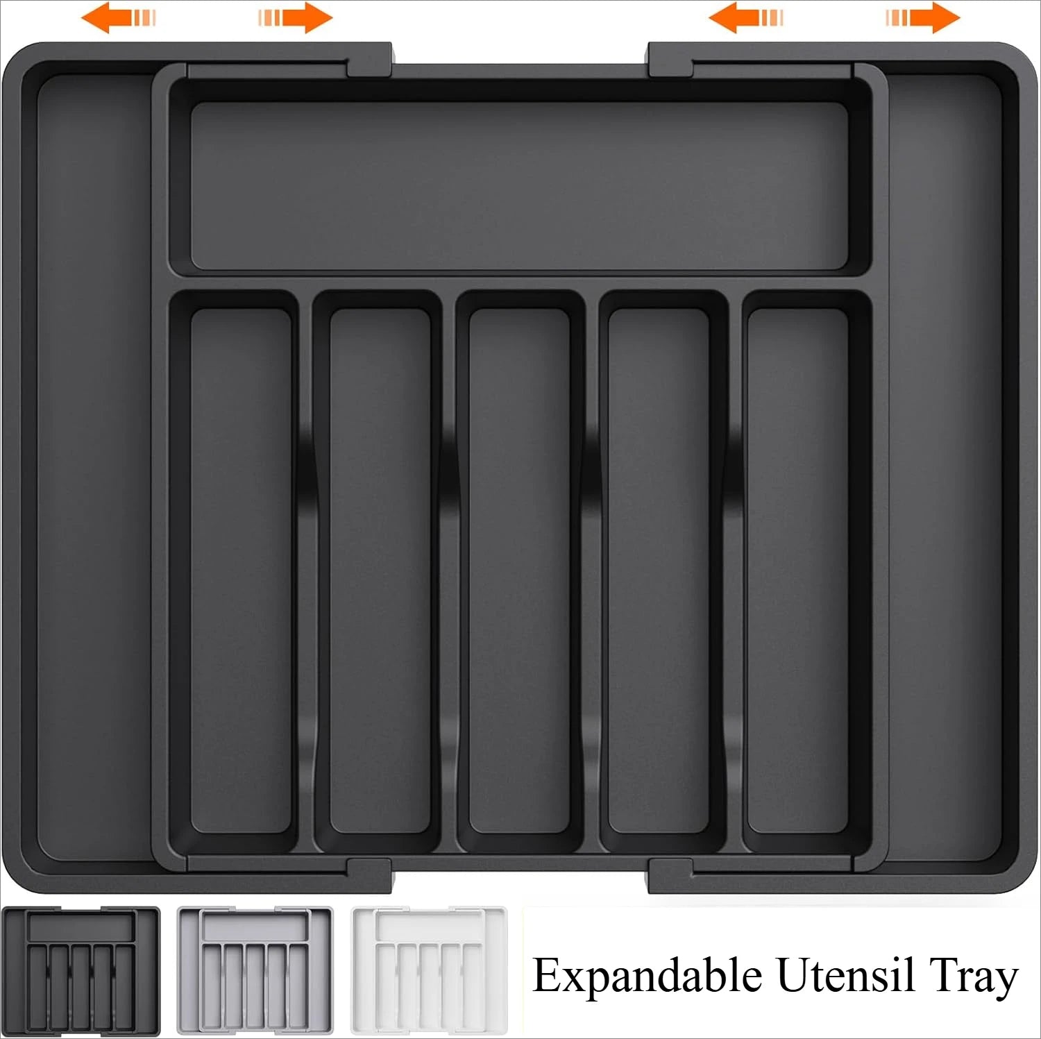Expandable Drawer Organiser Adjustable Cutlery Storage Tray Non-Slip Kitchen Holder - Grey