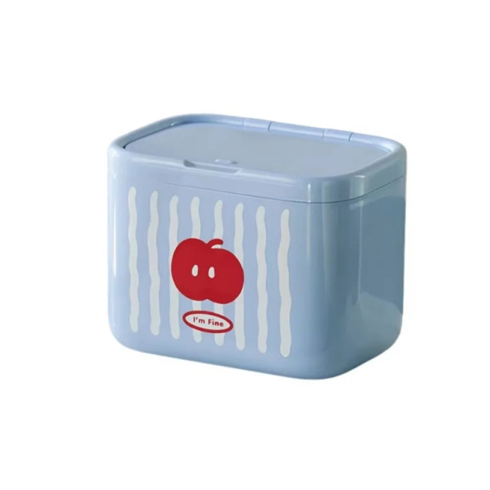 Automatic Cotton Swab Dispenser Dustproof Cotton Bud Holder with Lift-Up Storage Box – Blue