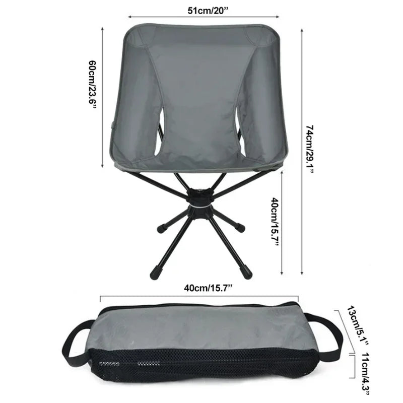 Camping Folding Chair Portable Swivel Seat Lightweight Detachable Outdoor Chair with Carry Bag Khaki