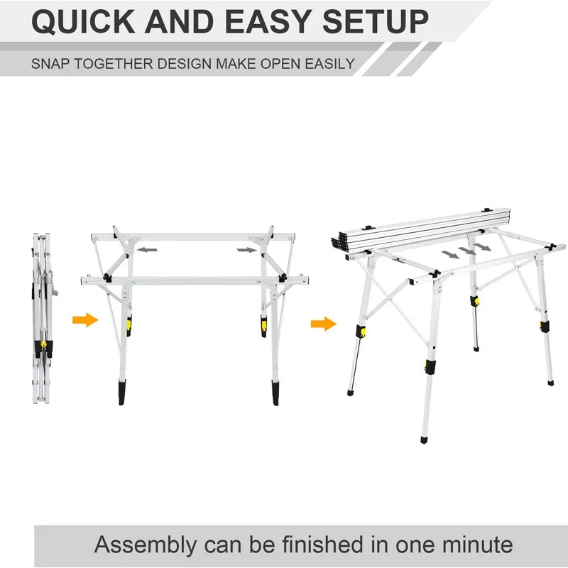 Camping Folding Table Portable Aluminum Alloy Roll Top Picnic Table - Silver