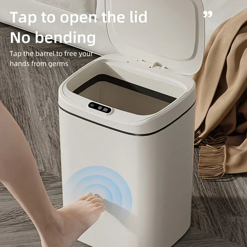 Trash Bin 15L Automatic Sensor Touchless Waterproof Waste Basket for Kitchen Bathroom - White