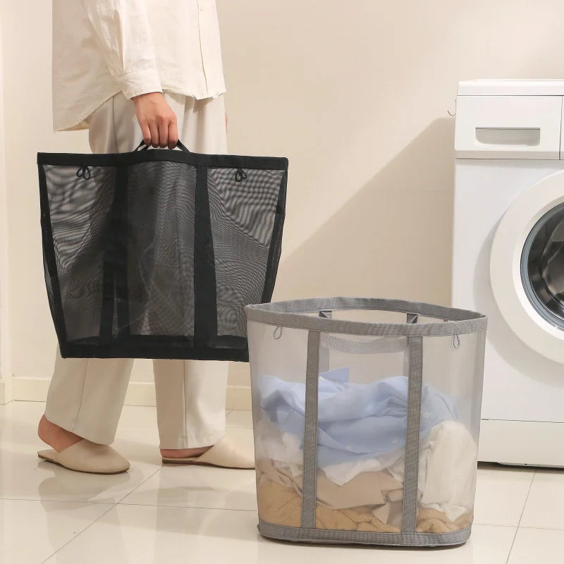Laundry Hamper Foldable Portable Mesh Clothes Basket with Carry Handles Storage Organiser