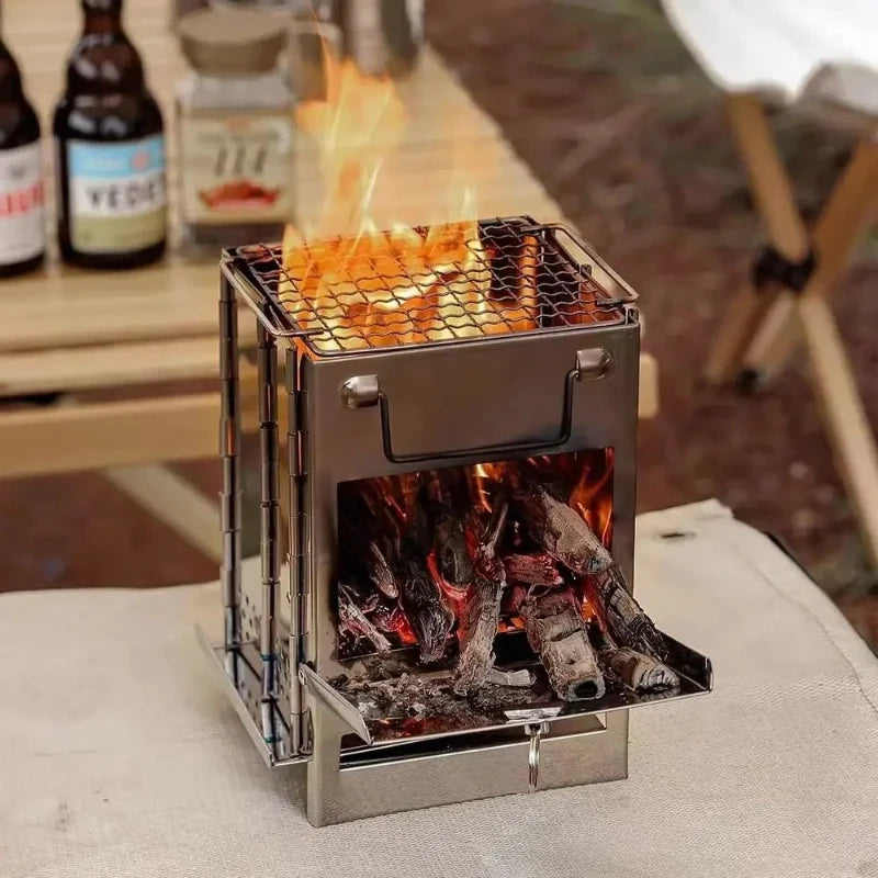 Camping Wood Stove Foldable Stainless Steel Portable Outdoor Cooker - Large