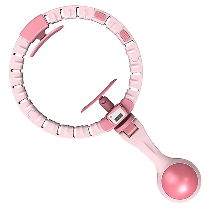 Smart Weighted Hula Hoop Adjustable Fitness Massage Ring with Counter and Ball for Waist Training - Pink