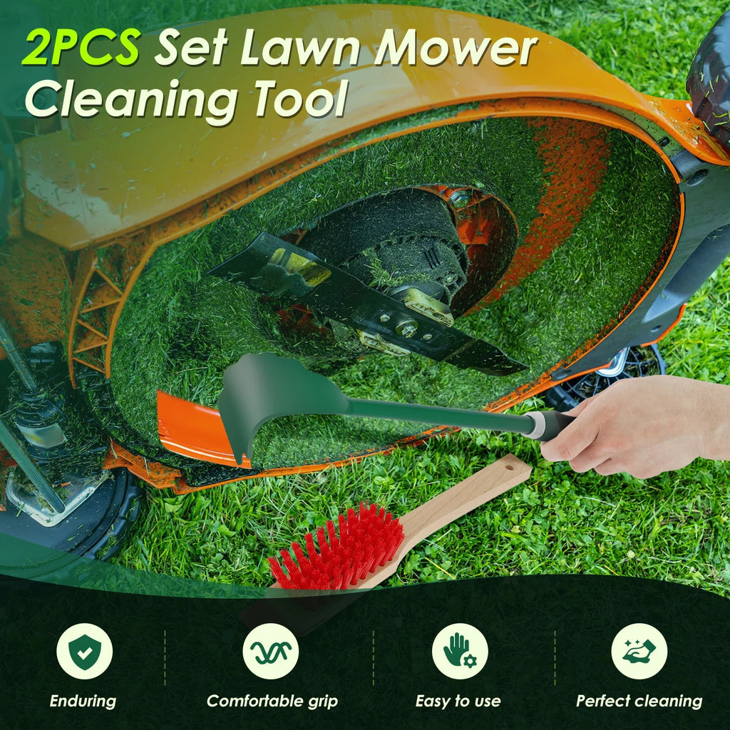 Mower Deck Cleaning Tool Set Scraper and Brush for Lawn Maintenance - Green Red