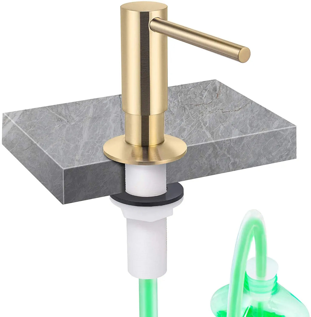 Gold Kitchen Sink Soap Dispenser with 1m Extension Tube Brass Pump Built-In Liquid Soap Dispenser Kit