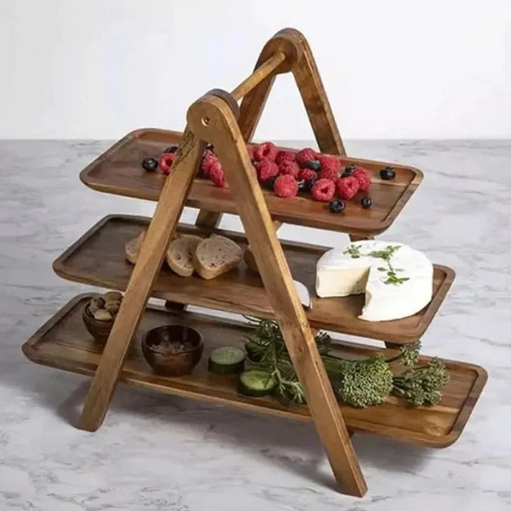 3-Tier Wooden Serving Tray Stand for Cakes, Desserts and Table Display