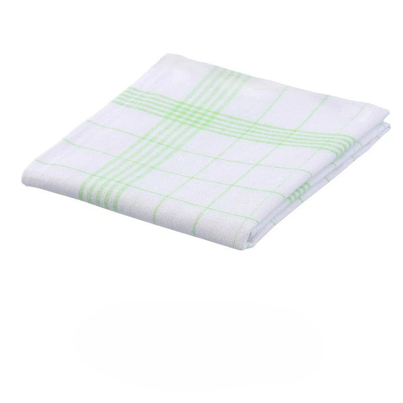 Dish Towels Set 10pcs Plaid Kitchen Cleaning Cloth Large Soft Polyester - Green