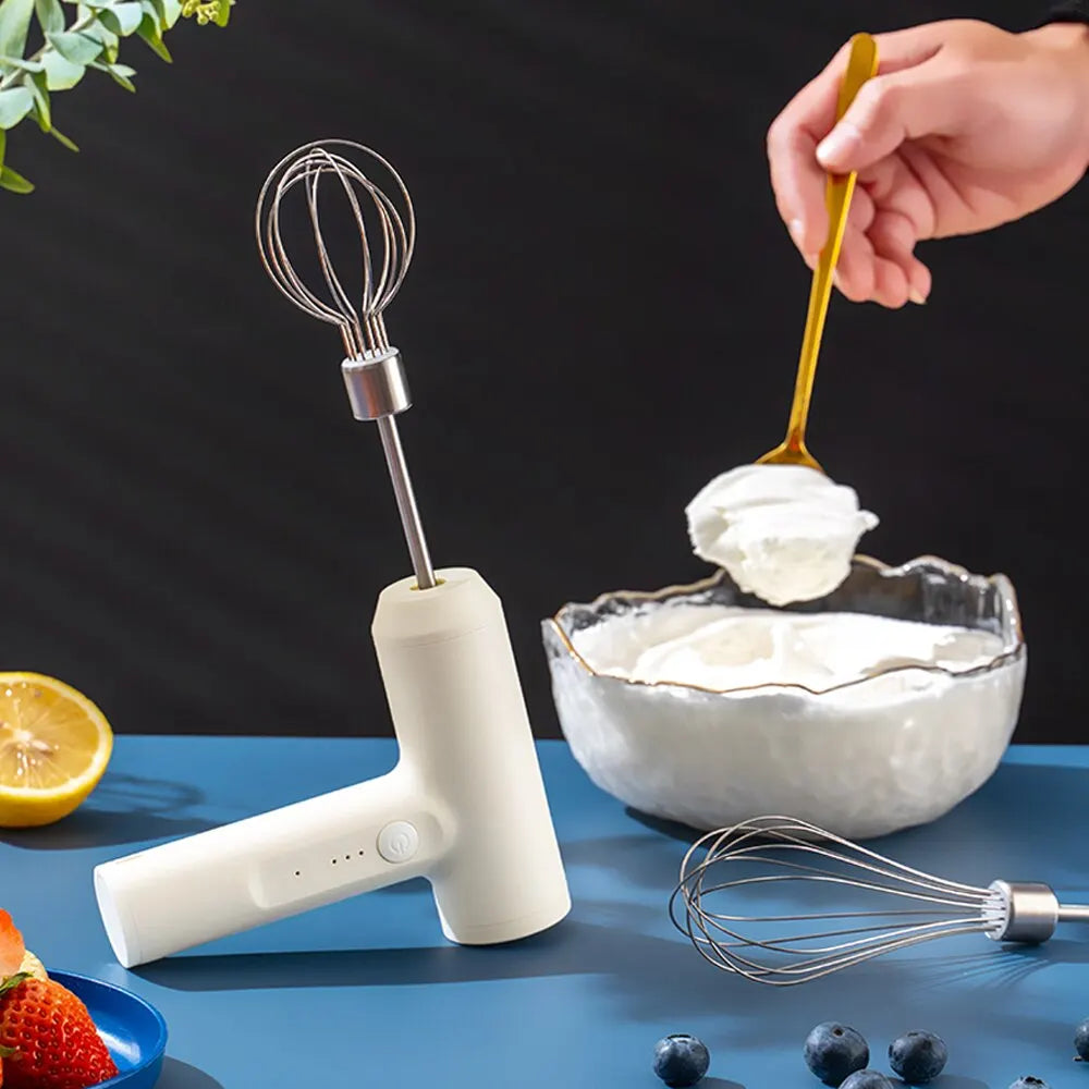 Electric Food Mixer 3 Speed USB Rechargeable Stainless Steel Handheld Whisk Mixer – White