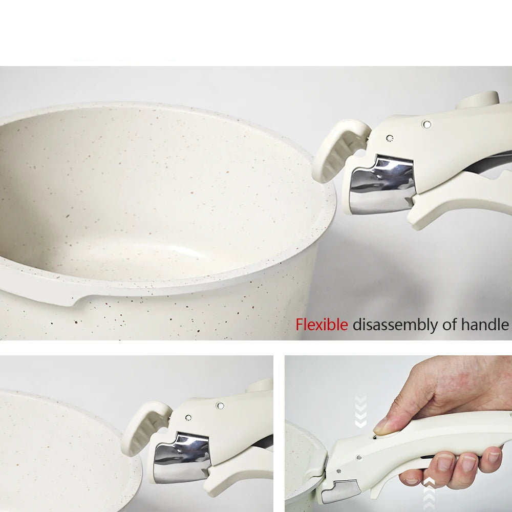 Non-Stick Cookware Set 5PCS – Aluminum Alloy Pots & Pans with Lid – Ultra Durable Granite Coating – Eco-Friendly Kitchen Set - White