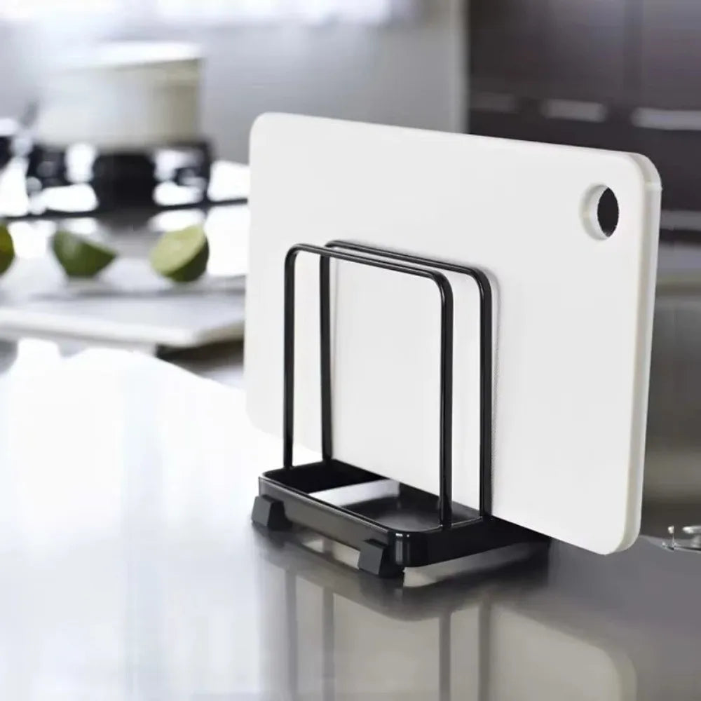Cutting Board Rack 12cm Vertical Kitchen Storage Stand with Drain Tray Reusable Organiser - White