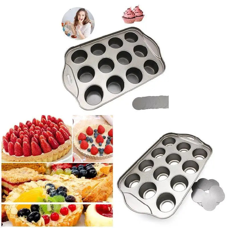 12 Cup Mini Cheesecake Muffin Tray Non Stick Carbon Steel Cupcake Baking Pan – Grey