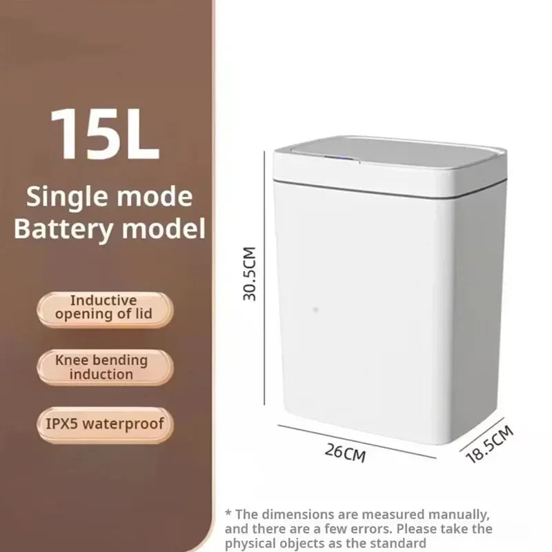 Trash Bin 15L Automatic Sensor Touchless Waterproof Waste Basket for Kitchen Bathroom - White