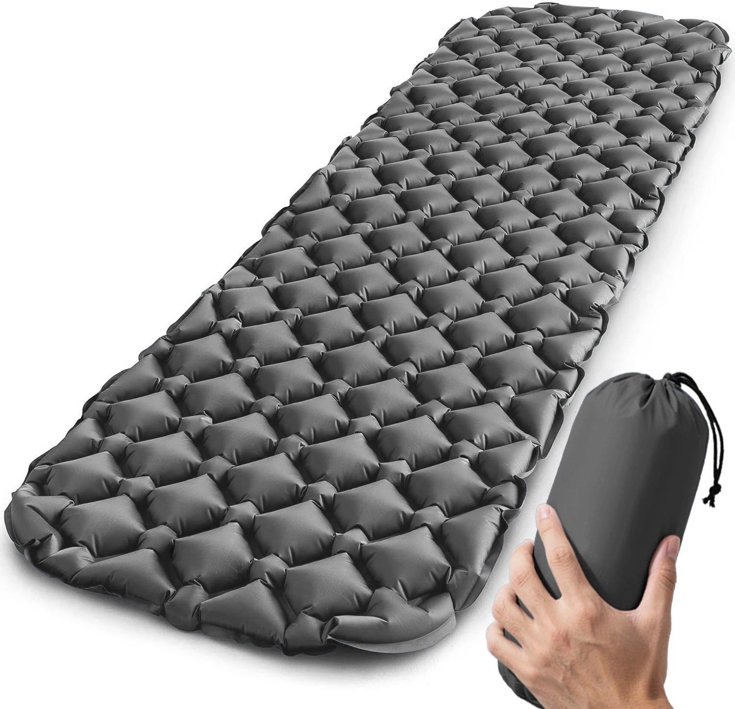 Camping Sleeping Pad Inflatable Mattress Ultralight TPU Nylon Travel Mat 190x60cm - Grey