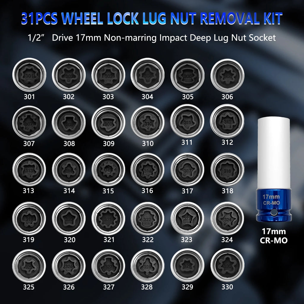 Wheel Lock Removal Tool Set 31 Piece Socket Key Kit for Mercedes Benz