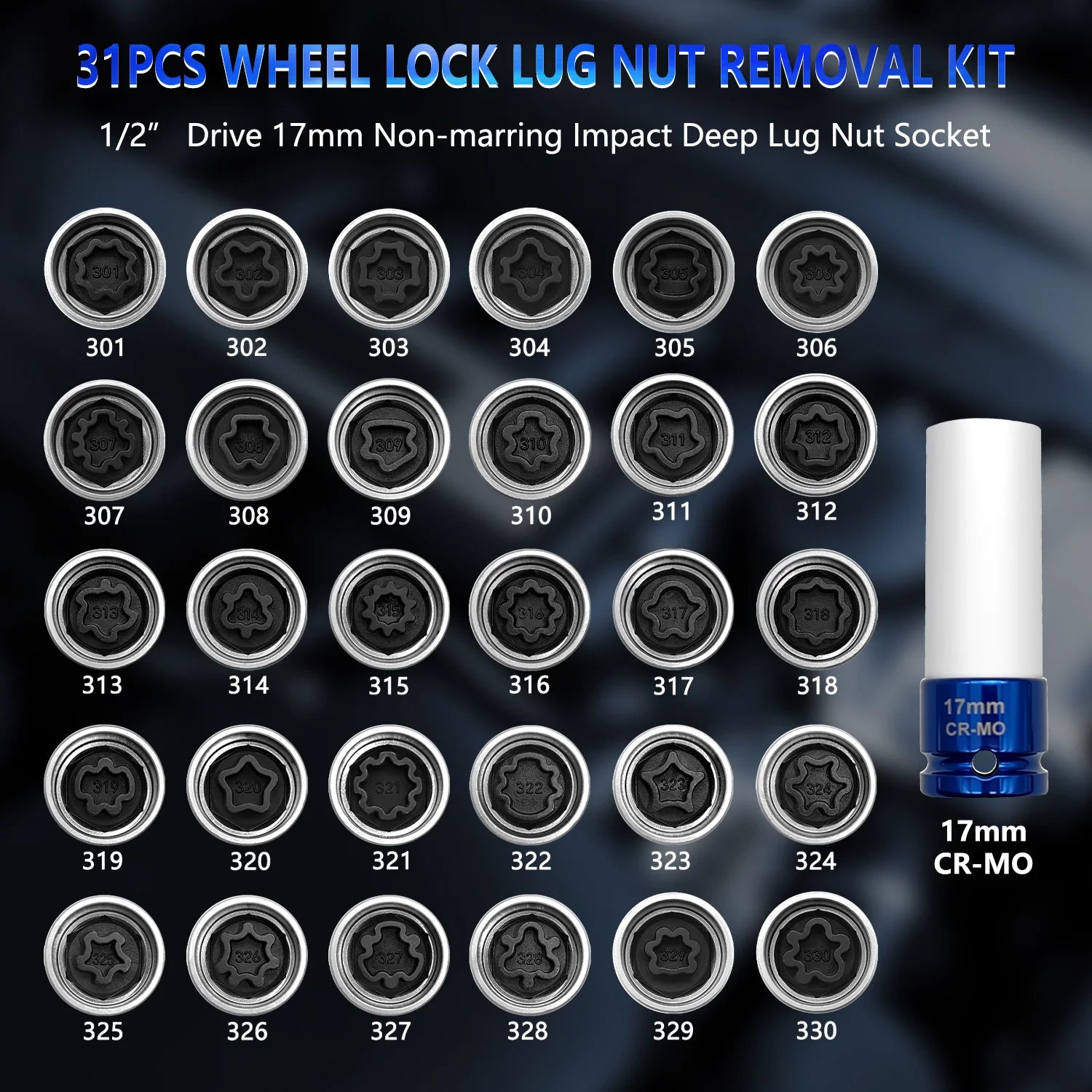 Wheel Lock Removal Tool Set 31 Piece Socket Key Kit for Mercedes Benz
