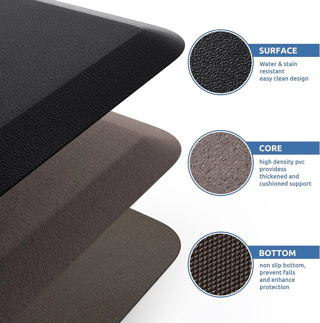 Kitchen Floor Mat Cushioned Waterproof Non Slip Standing Comfort Rug - Brown