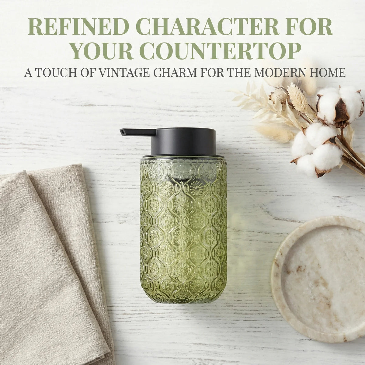Foaming Soap Dispenser Embossed Glass Pump with Decorative Design - Grey
