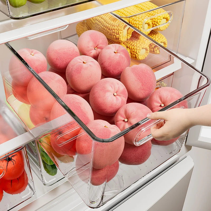 Fridge Organizer Stackable Clear Food Storage Bin with Handles