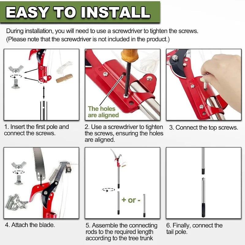 Extendable Tree Pruner 2.4m Pole Saw Branch Cutter SK5 Steel Garden Pruning Tool