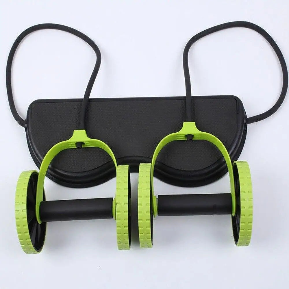 Ab Roller Double Wheel Trainer Portable Abdominal Exercise Equipment with Resistance Tube - Green