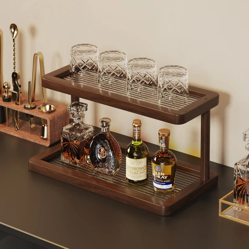 2 Tier Bamboo Countertop Shelf with Acrylic Base Kitchen Spice Rack Bathroom Organizer Display Stand – Large
