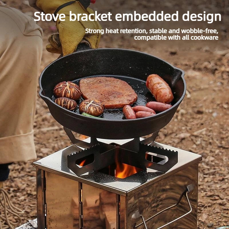 Camping Wood Stove Foldable Stainless Steel Portable Outdoor Cooker - Medium