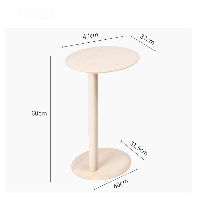 Side Table Solid Wood Round Small Coffee Table Wooden Bedside Furniture – Cream